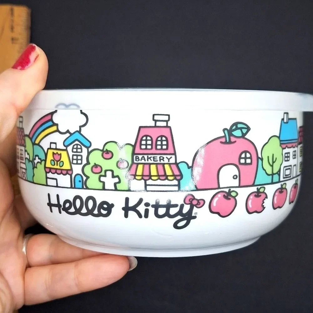 Hello Kitty ceramic storage bowl sealed lid air vent apple design
